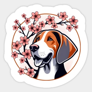 American English Coonhound Enjoys Spring Cherry Blossoms Sticker